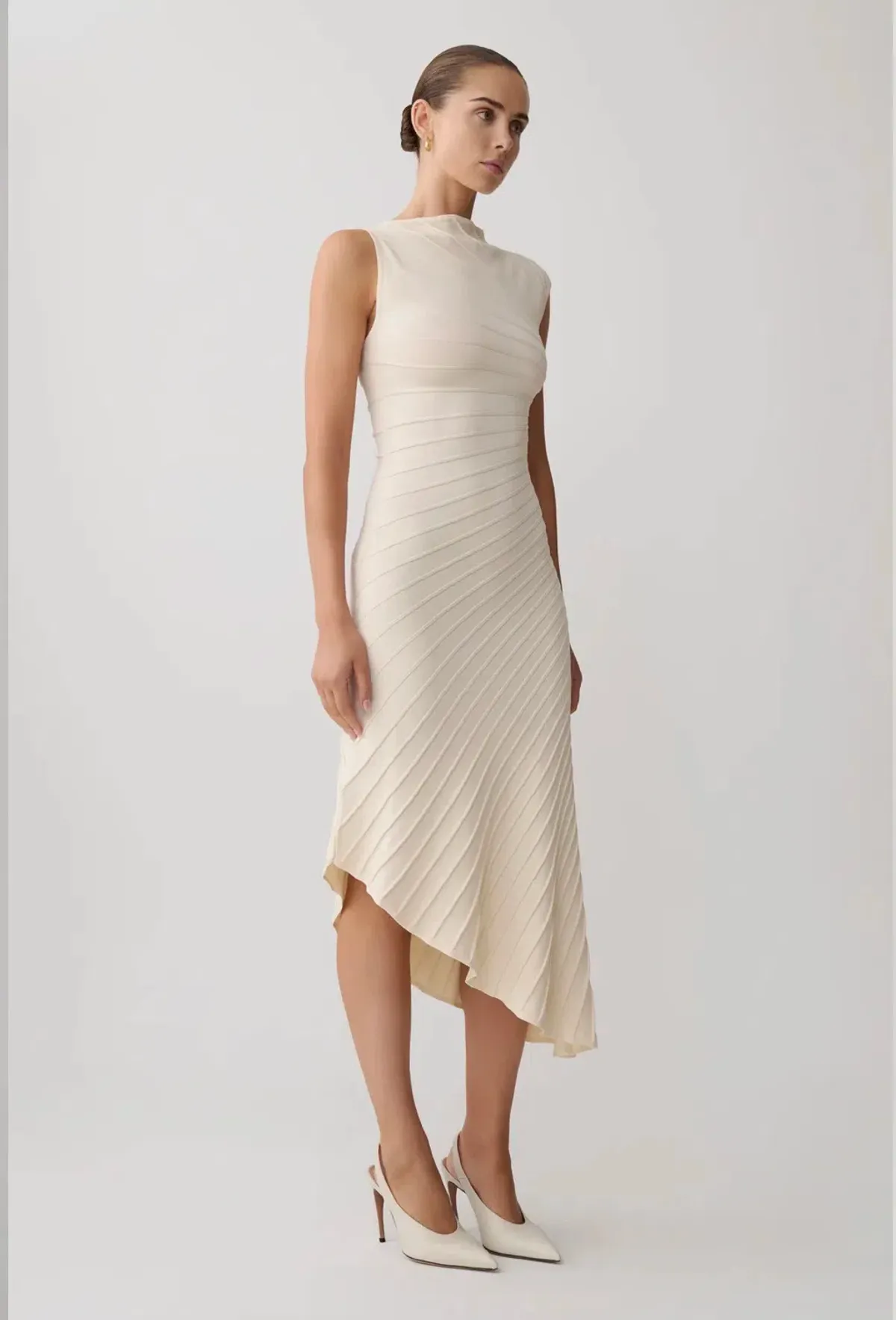 Meshki assymetric midi dress ivory xxs for rent on The Volte - main image