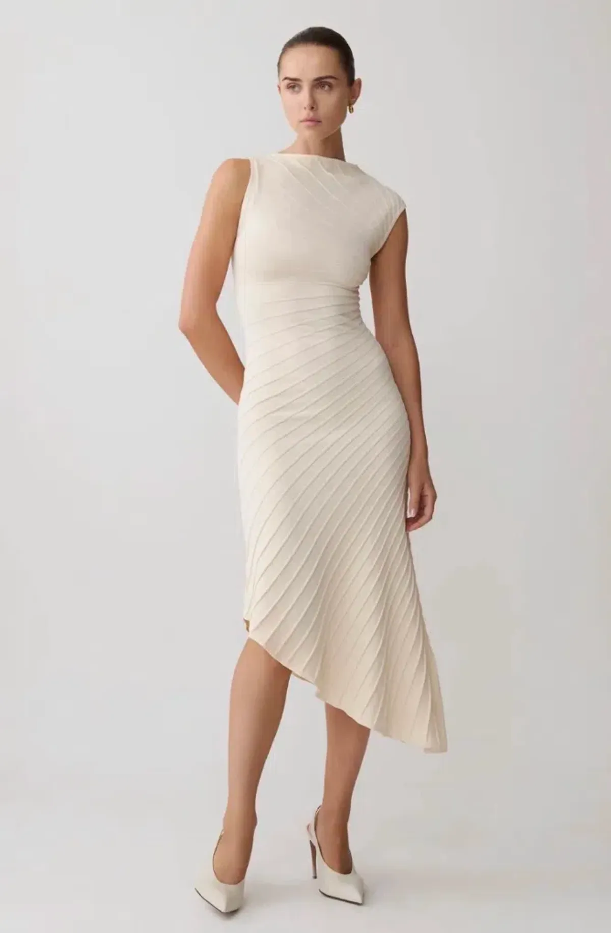 Meshki assymetric midi dress ivory xxs - Image 3