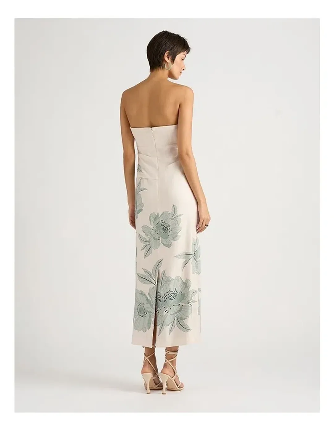 David Lawrence Atlanta Strapless Maxi in Almond with green floral size 4 for rent on The Volte - main image