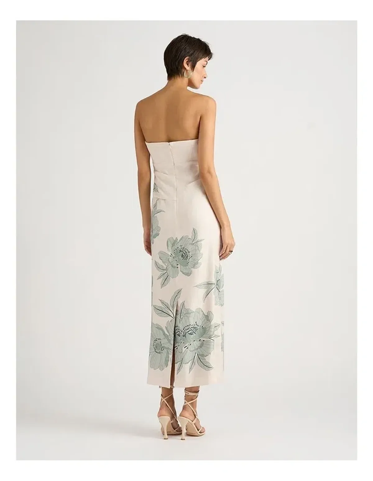 David Lawrence Atlanta Strapless Maxi in Almond with green floral size 4 - Image 2