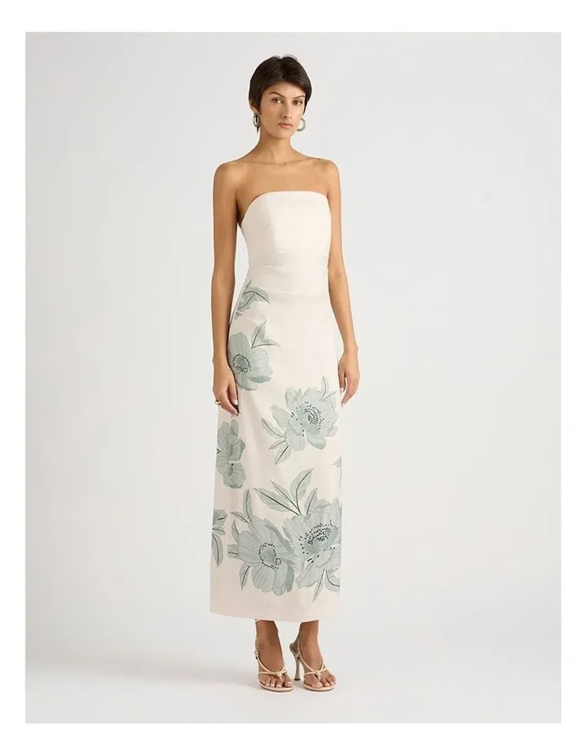 David Lawrence Atlanta Strapless Maxi in Almond with green floral size 4 - Image 1