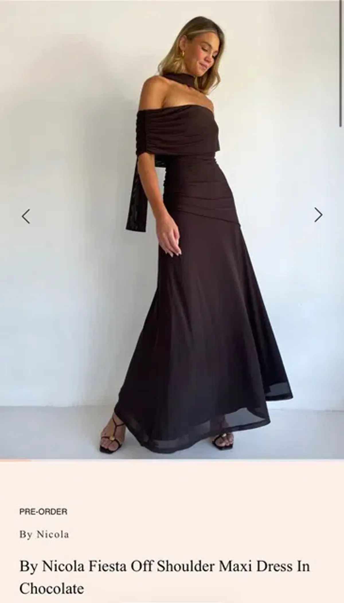 By Nicola Fiesta Off Shoulder Maxi in Chocolate Size 8 - Image 1