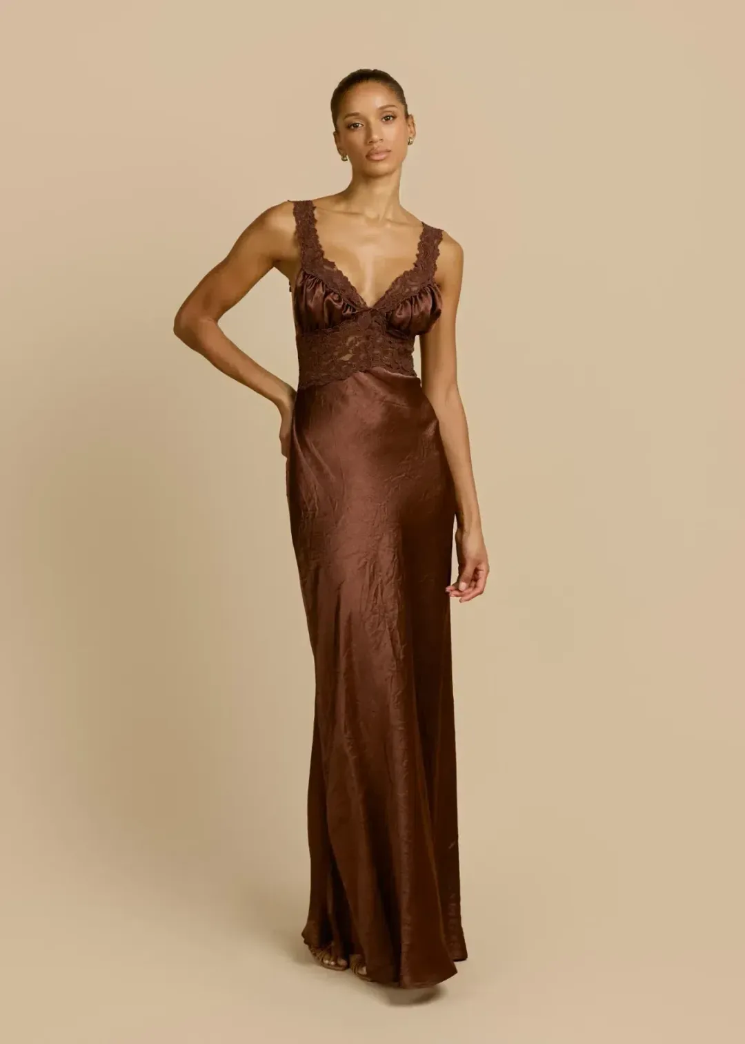 π€ Arcina Ori Eveline Dress β Cacao Brown Satin Gown β Size AU 10 (M) π€ for rent on The Volte - main image