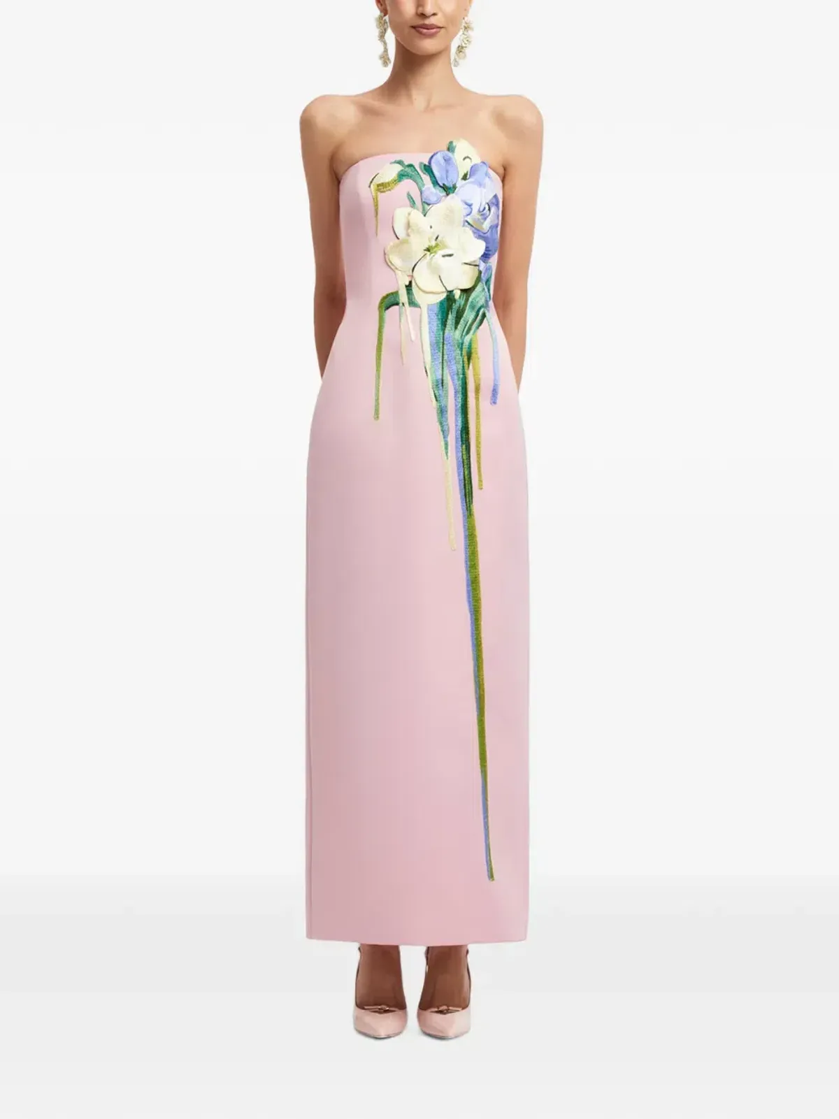 Leo Lin Rayna Floral-Embroidered Strapless Maxi Pink 10 - Image 1