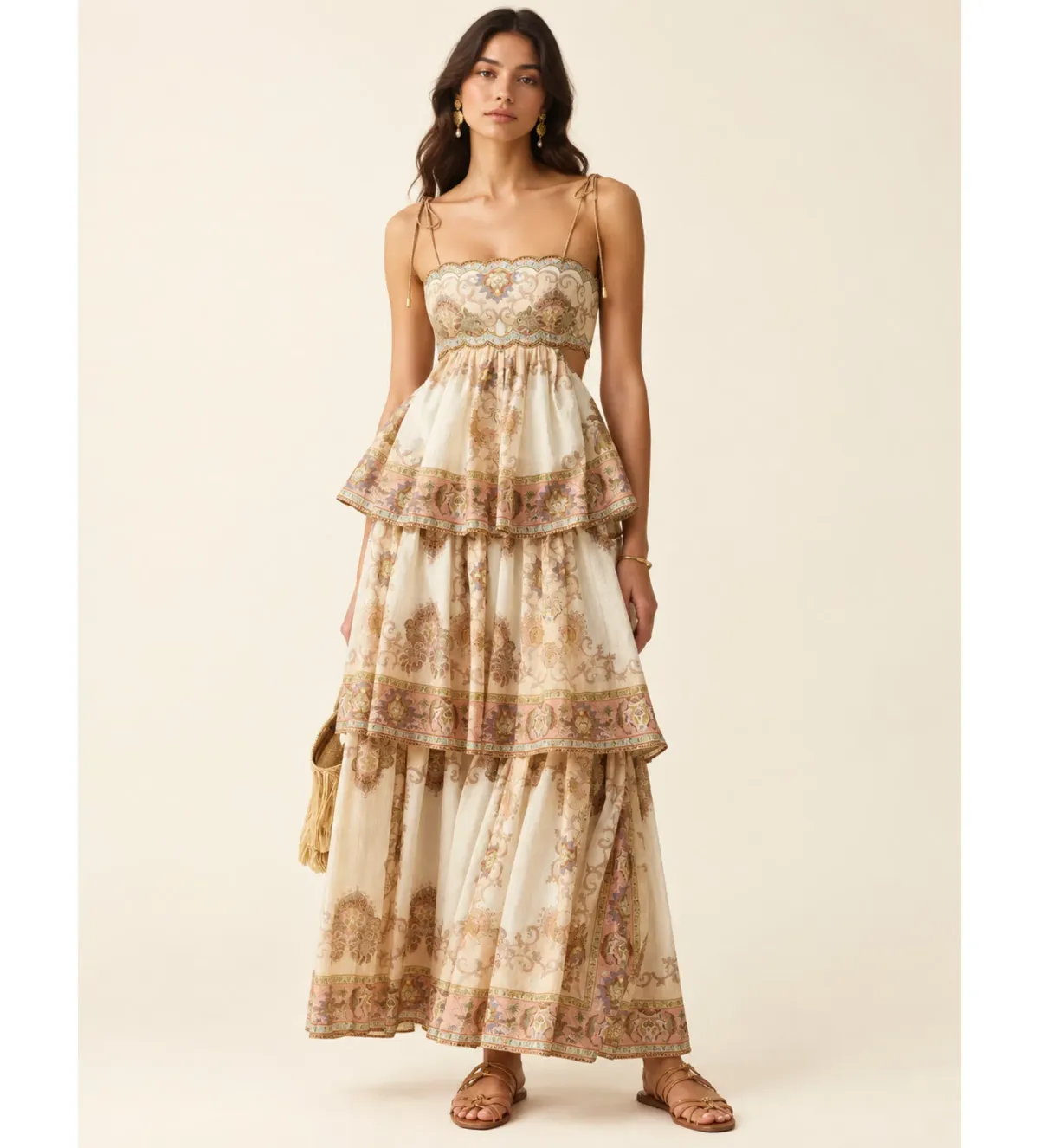 Zimmermann Echo Tiered Maxi Dress in Cream Jacobean Size 1/AU10 - Image 1