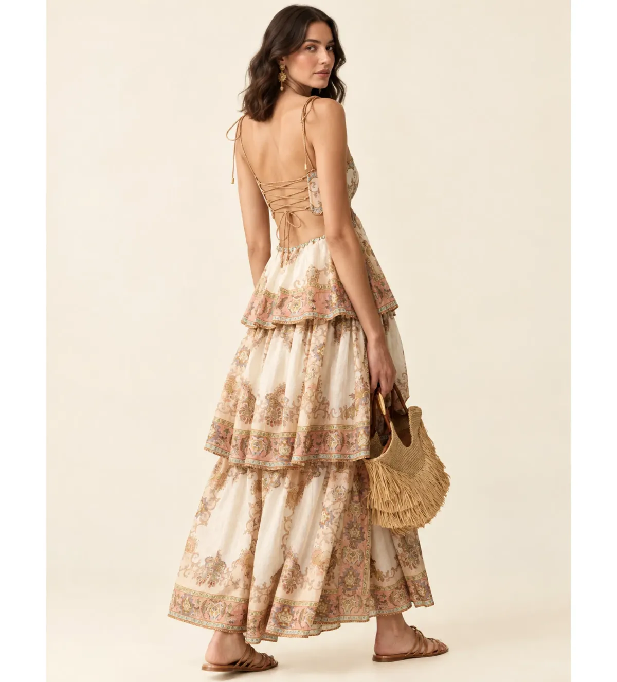 Zimmermann Echo Tiered Maxi Dress in Cream Jacobean Size 1/AU10 - Image 2
