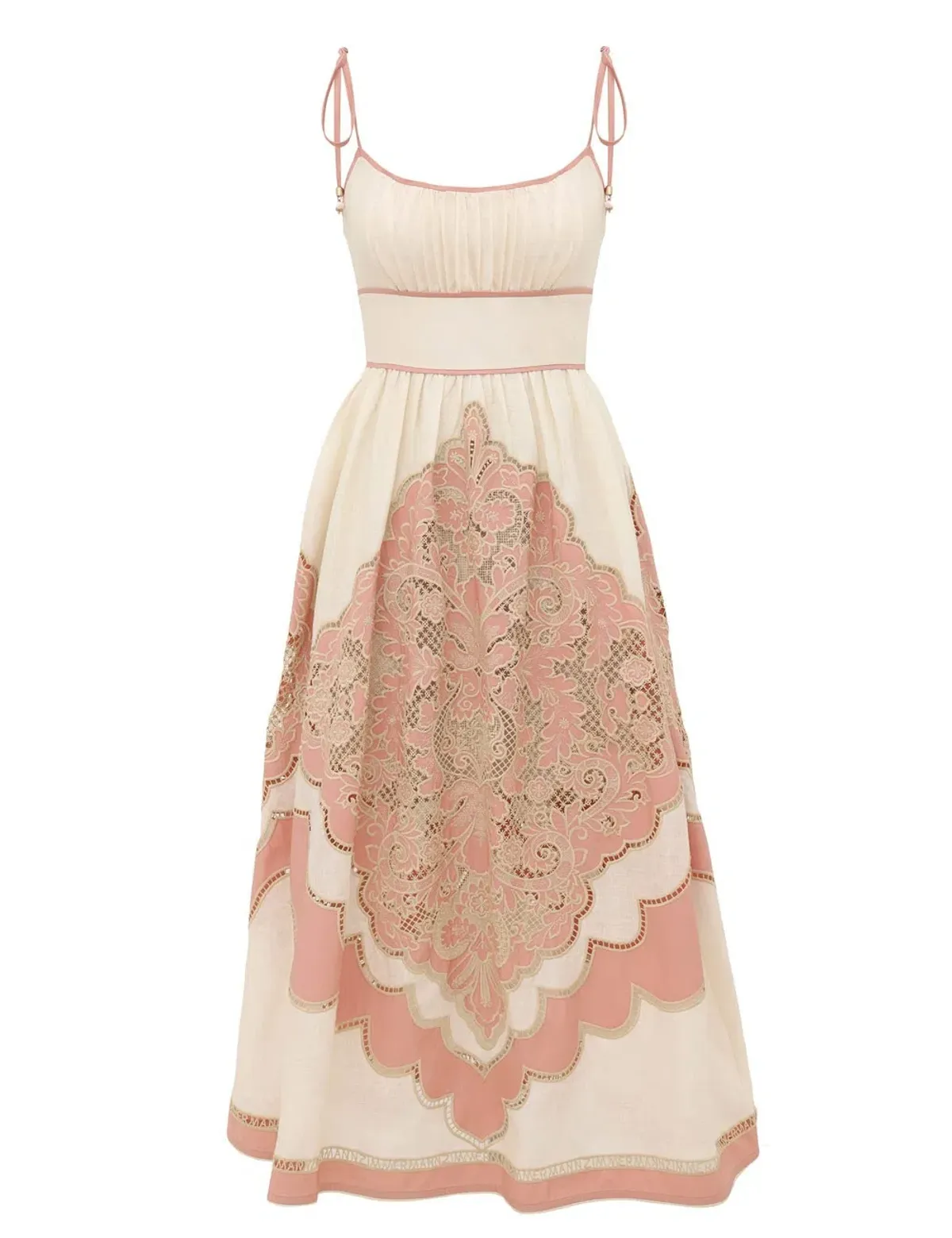 Zimmermann Fairlight Applique Midi Dress in Pink Cream Size 2 / AU 12 - Image 3