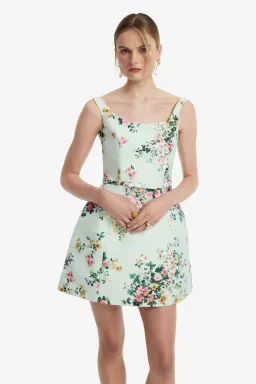 Leo Lin Lyra Mini Dress Posy Floral Print in Mint Size AU 10 for rent on The Volte - image 2