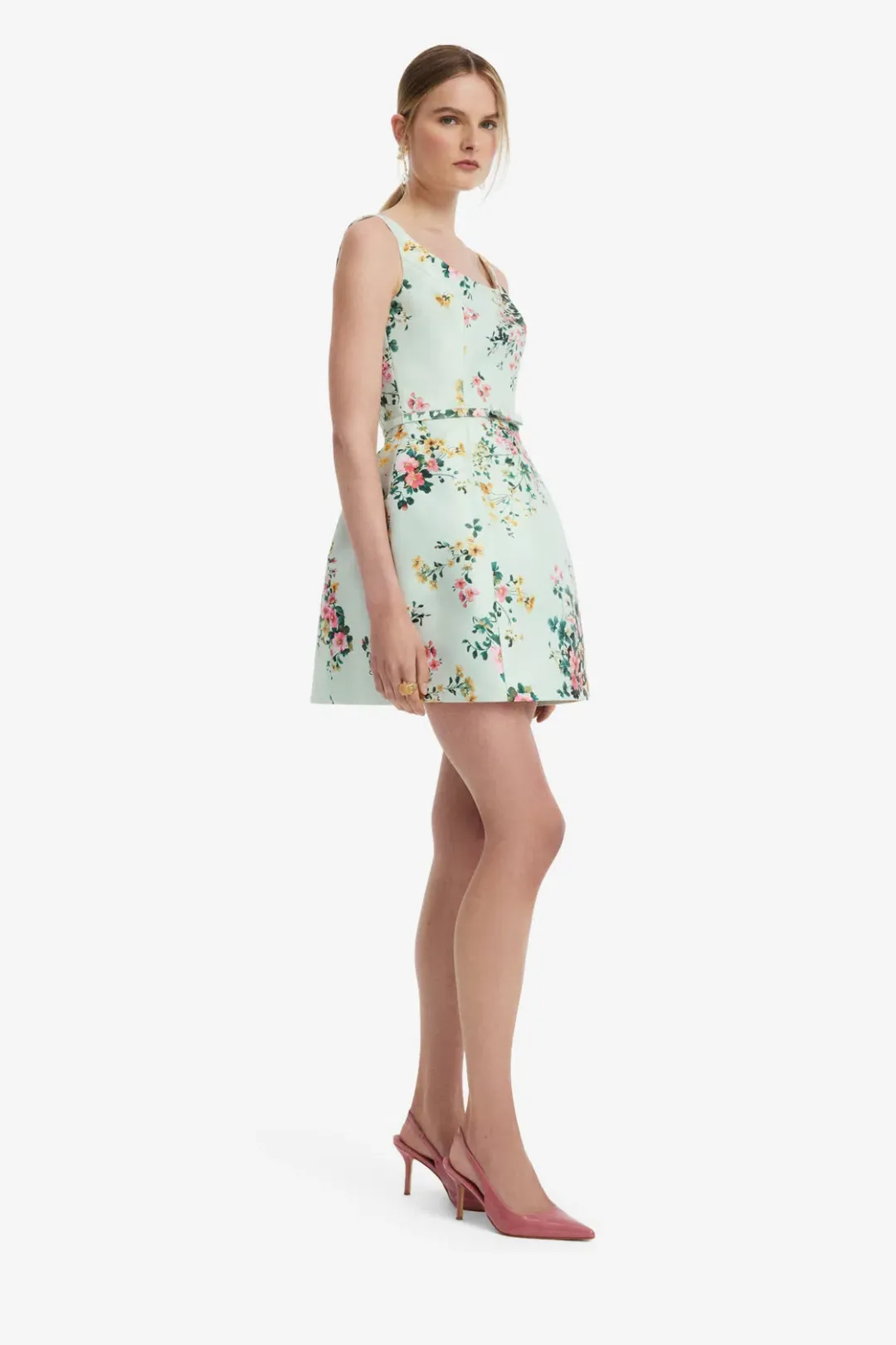 Leo Lin Lyra Mini Dress Posy Floral Print in Mint Size AU 10 for rent on The Volte - main image