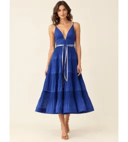 Zimmermann V Neck Pleated Midi Dress in Blue Size 1/AU10 for rent on The Volte - image 1