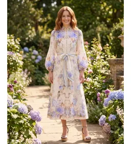 Zimmermann Clash Button Midi Dress in Sky Blooms Size 2/AU12 for rent on The Volte - image 1