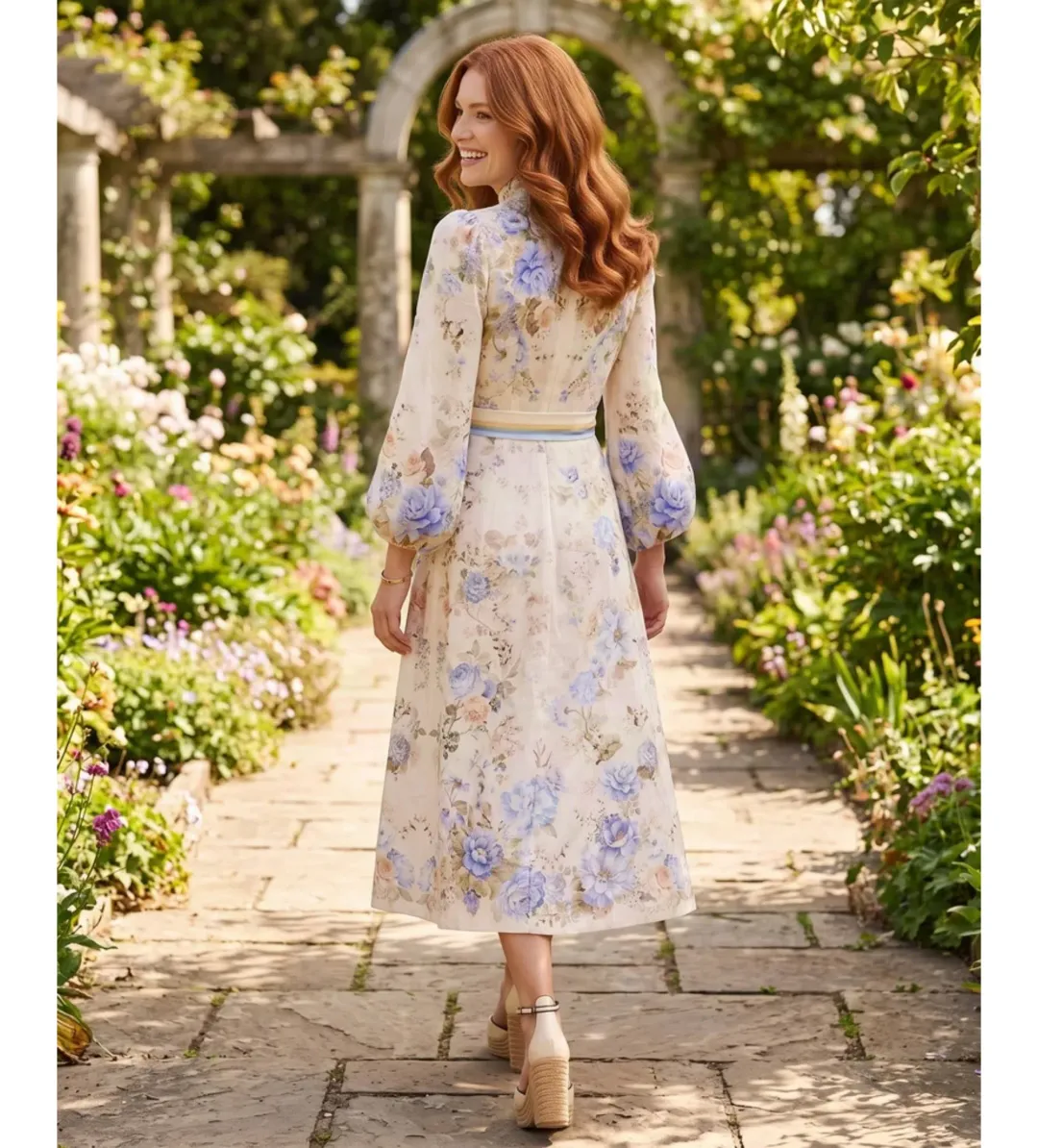 Zimmermann Clash Button Midi Dress in Sky Blooms Size 2/AU12 for rent on The Volte - main image
