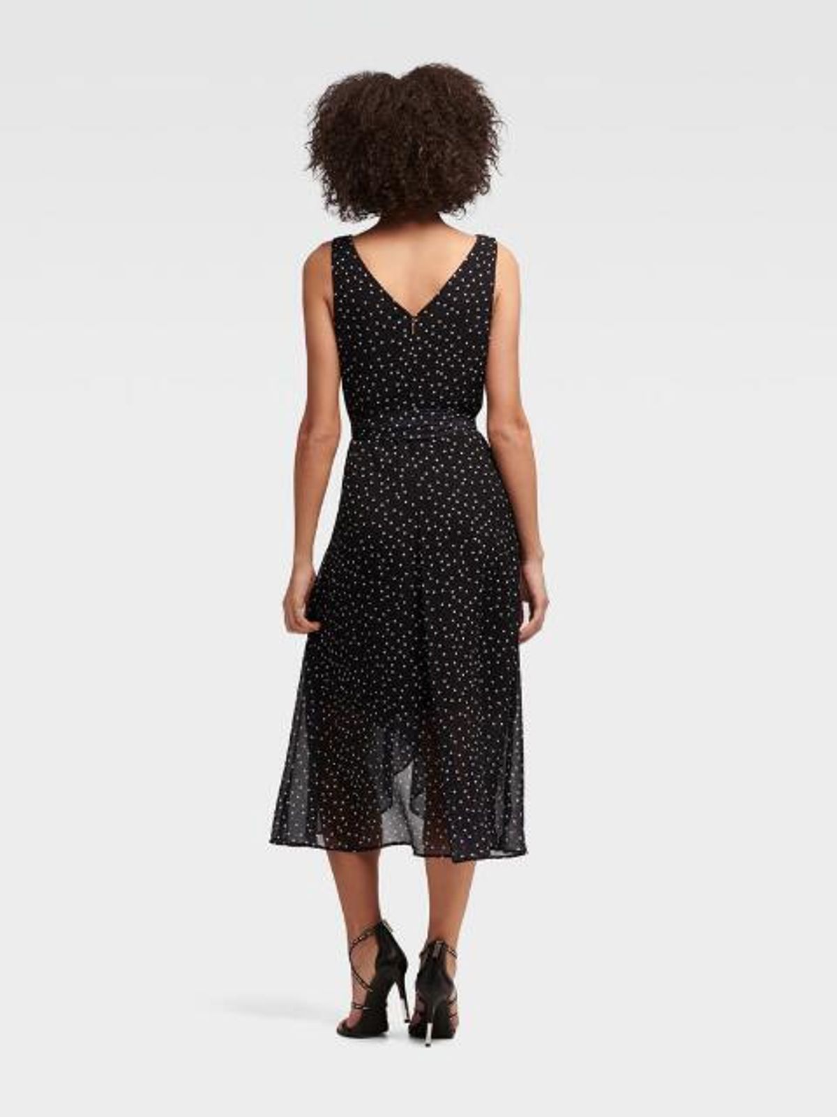 DKNY Sleeveless Ruffle Wrap Dress in Polka Dots Print Size 12 - Image 2