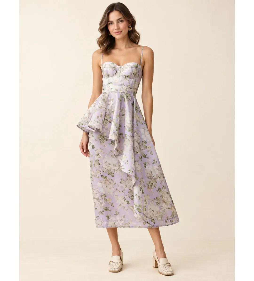 Zimmermann Clash Corset Midi Dress in Lilac Floral Size 1/AU10 for rent on The Volte - main image