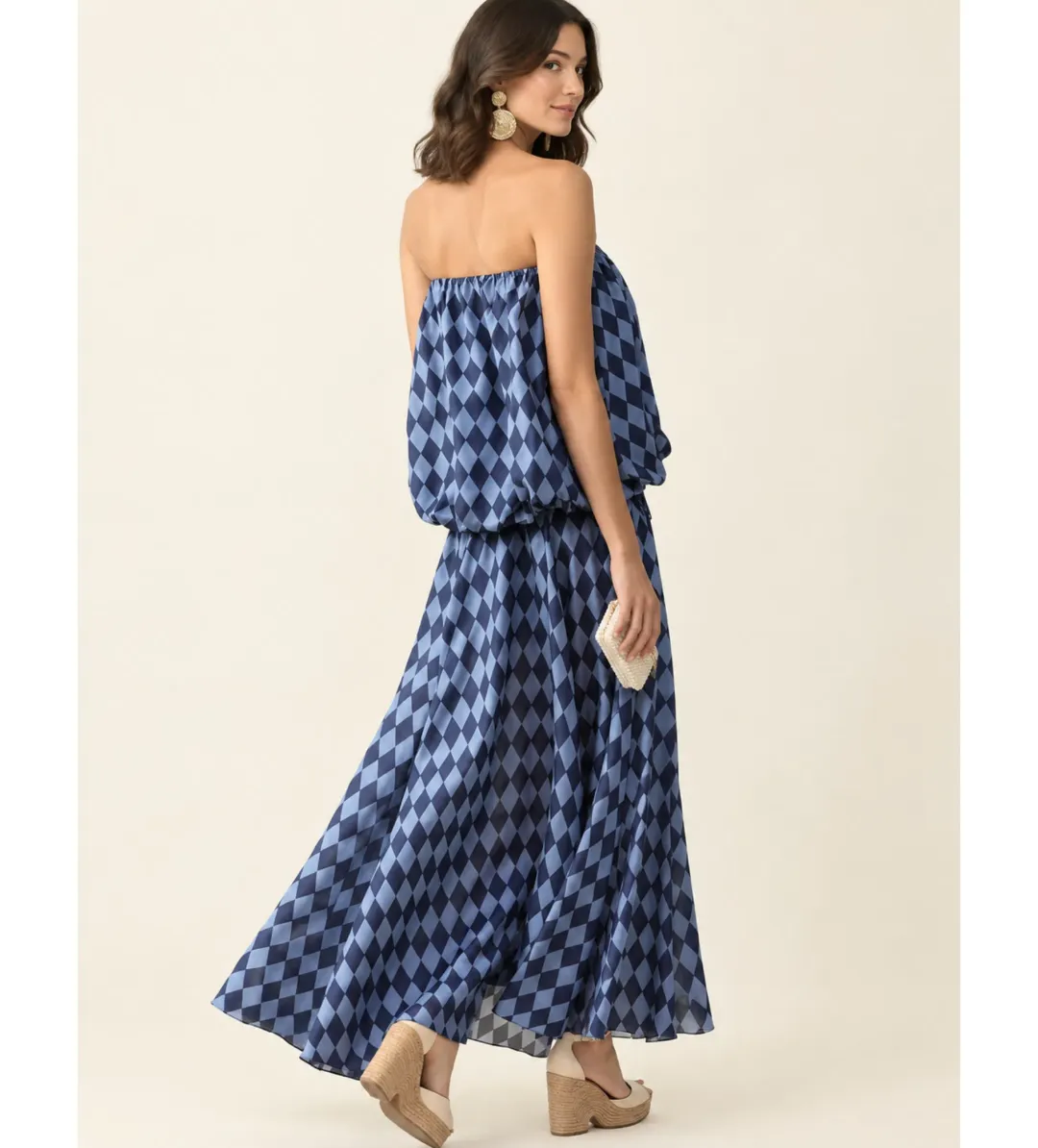 Zimmermann Echo Bandeau Maxi Dress in Blue Harlequin Size 1/AU10 for rent on The Volte - main image