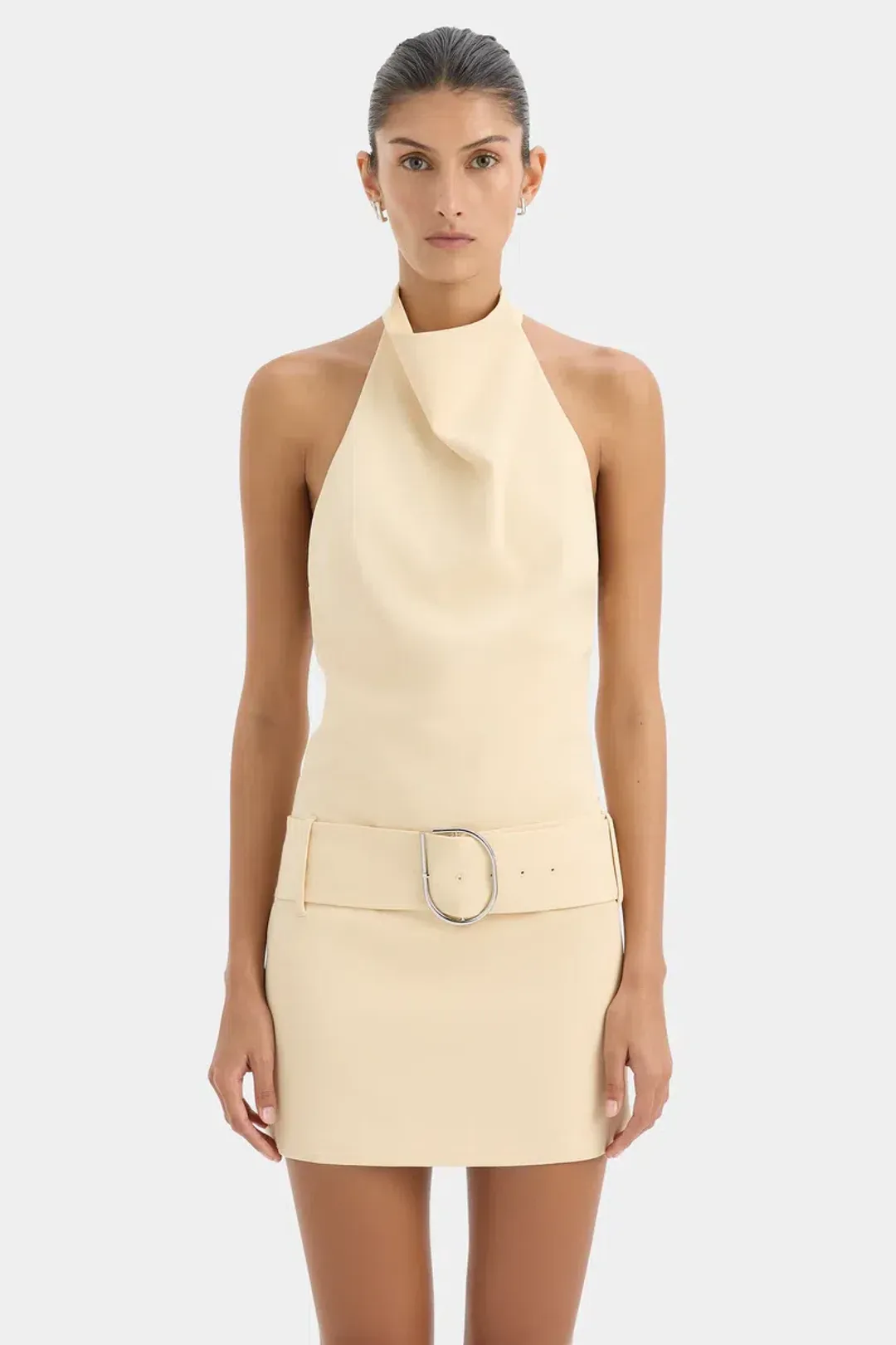 SIR The Label Sabina Belted Mini Dress in Butter for rent on The Volte - main image