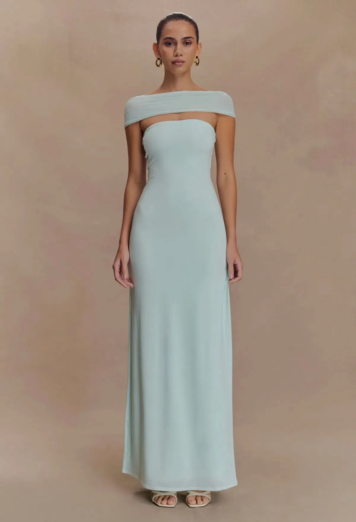 Meshki Aurora Slinky And Mesh Split Maxi Dress Lagoon - Image 1