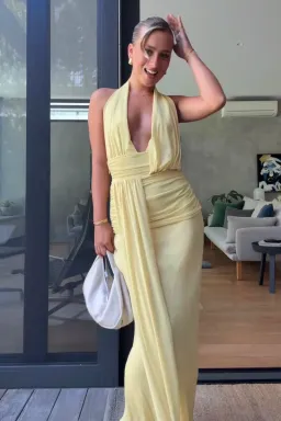 Bec & Bridge Cassis drape maxi dress citron size 6 for rent on The Volte - image 1