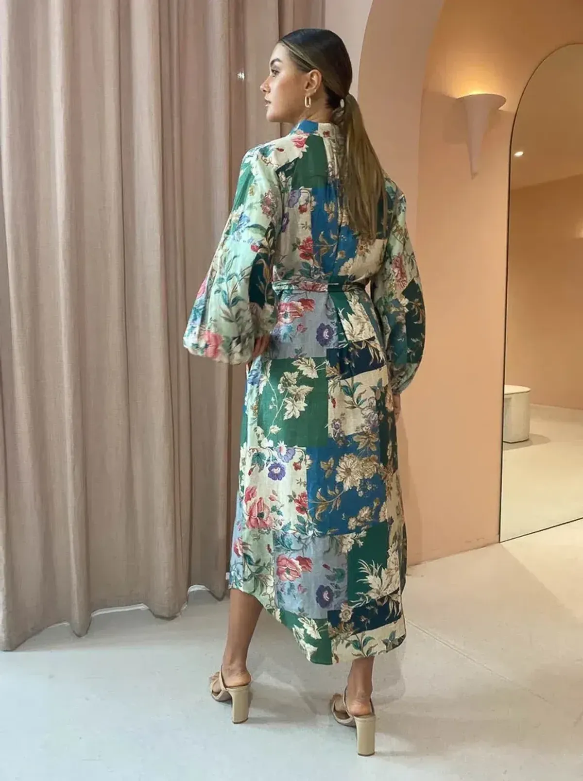 Alemais Loretta Patchwork Midi Shirt Dress Size 12AU Belt Floral Linen - Image 3