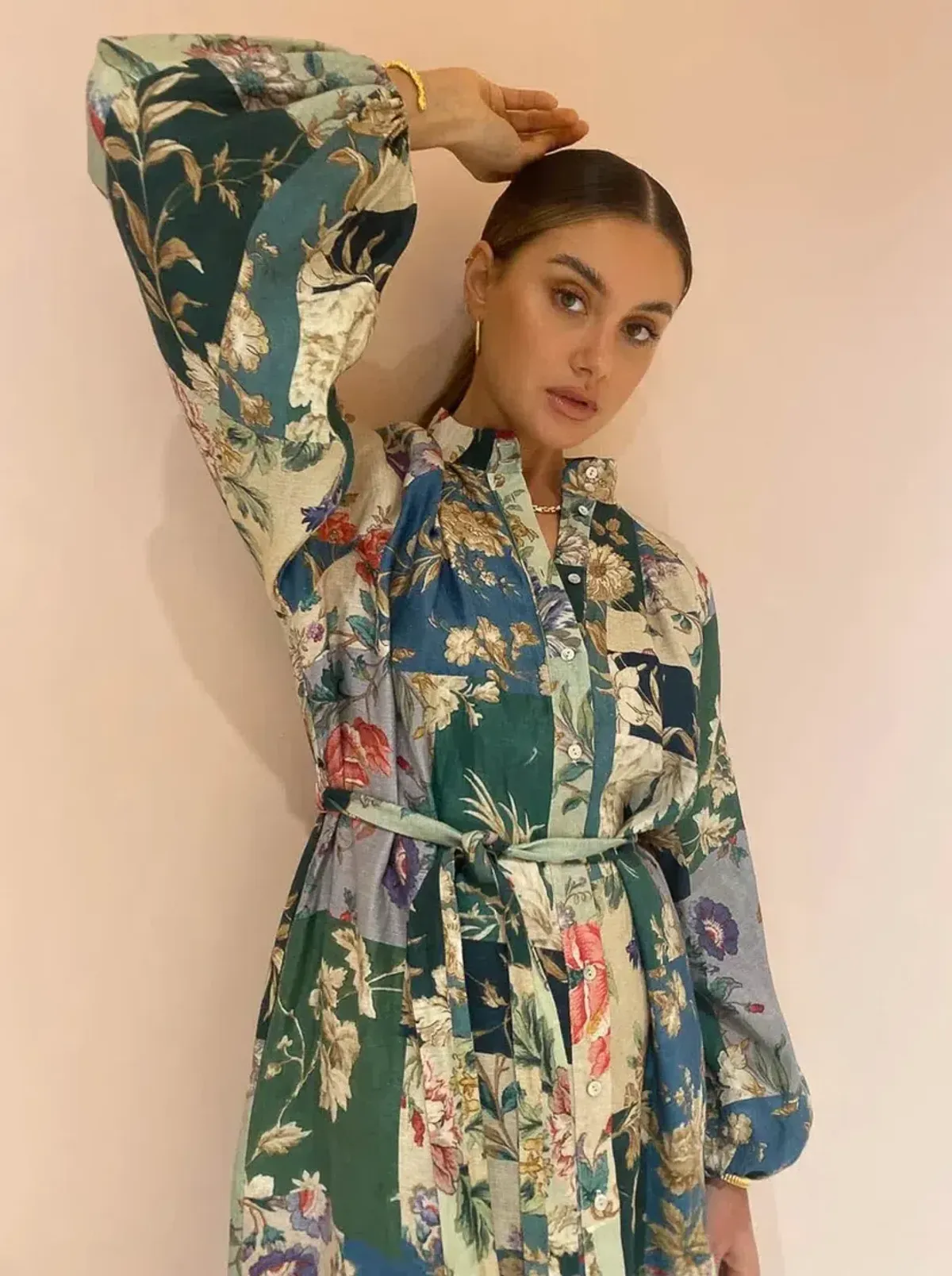 Alemais Loretta Patchwork Midi Shirt Dress Size 12AU Belt Floral Linen - Image 7