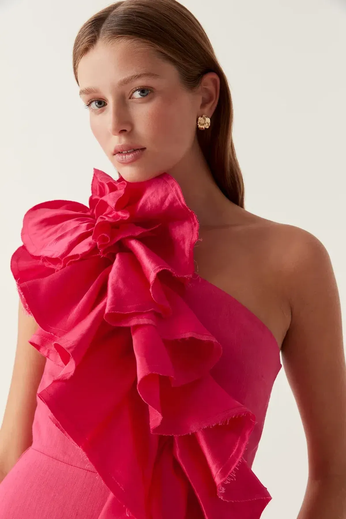 Aje Adelia Ruffle Midi Dress in Bougainvillea Red Size 16 - Image 3