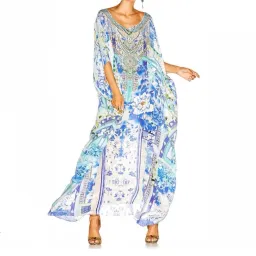 Camilla Porcelain Paradise Round Neck Long Kaftan Dress One Size for rent on The Volte - image 1