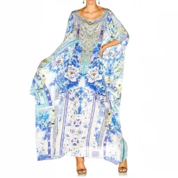 Camilla Porcelain Paradise Round Neck Long Kaftan Dress One Size for rent on The Volte - image 2