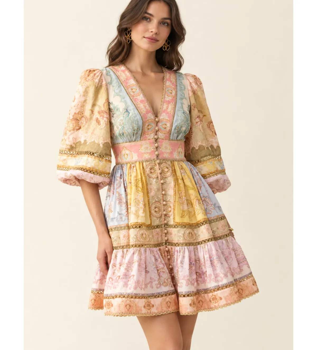 Zimmermann Echo Lantern Dress in Spliced Size 1/AU10 for rent on The Volte - main image