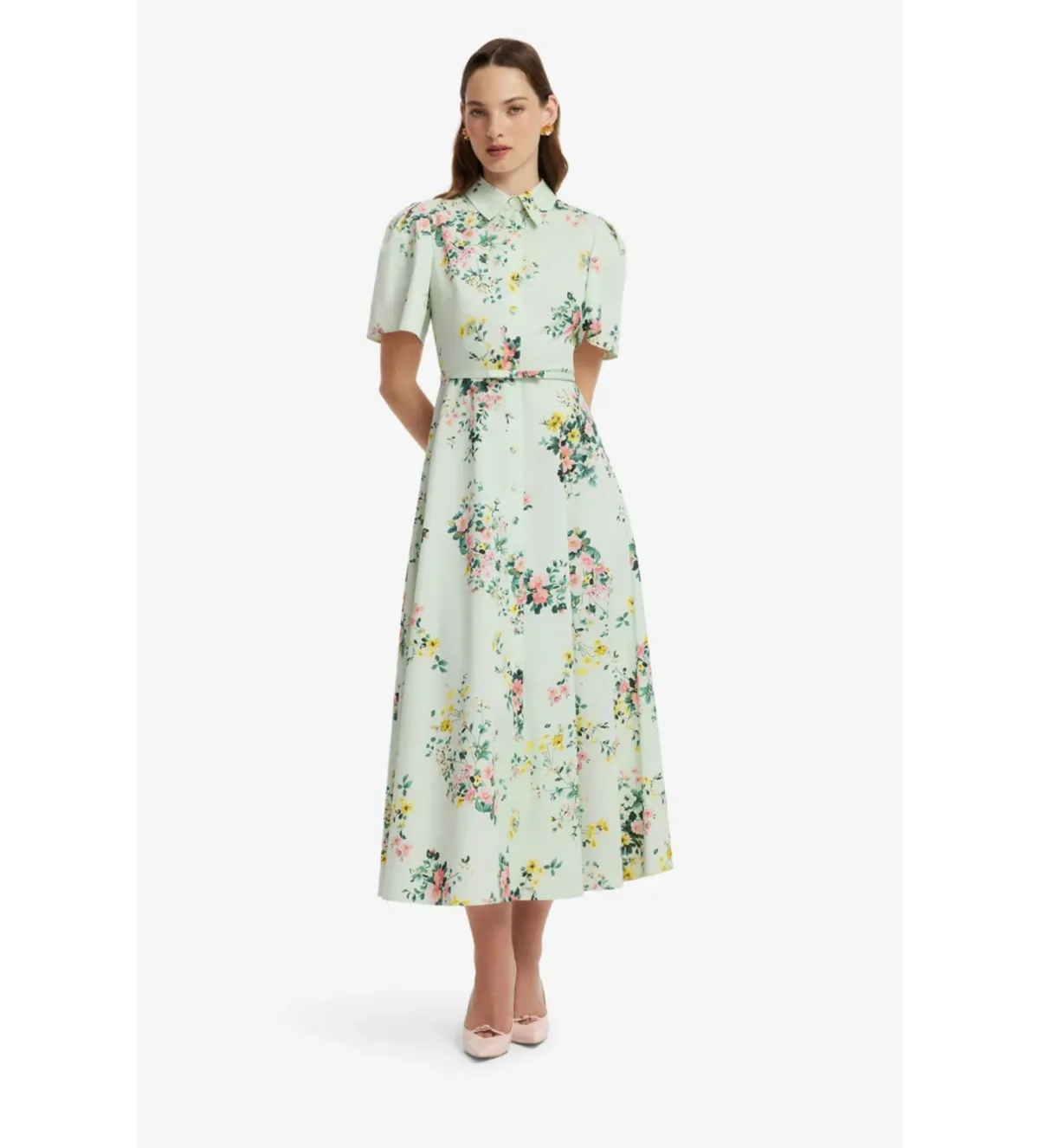 Leo Lin Bianca Short Sleeve Midi Dress in Posy Print in Mint Size AU10 - Image 2