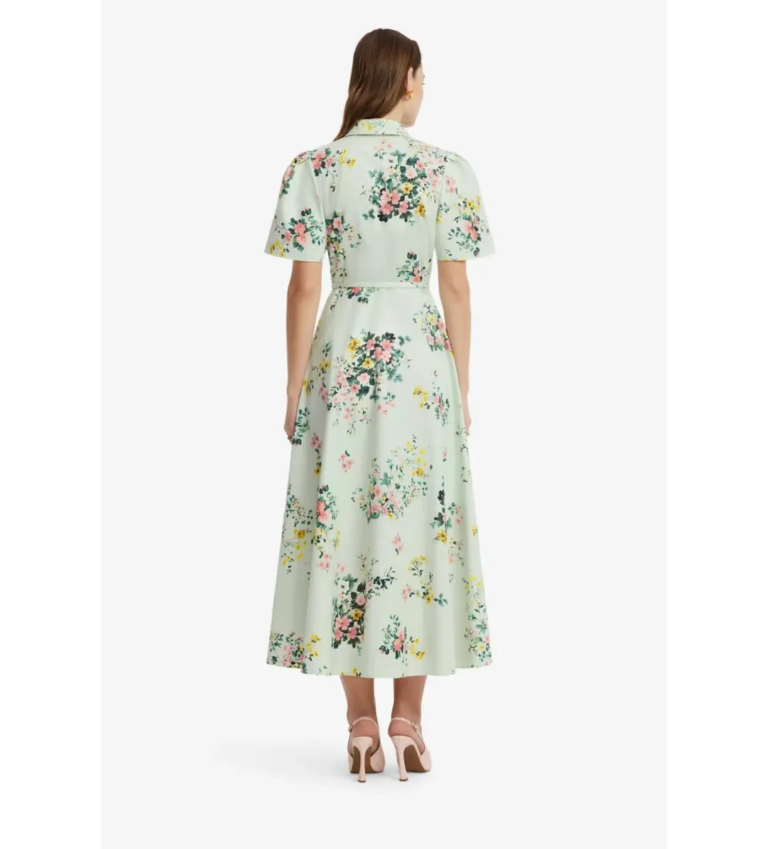 Leo Lin Bianca Short Sleeve Midi Dress in Posy Print in Mint Size AU10 for rent on The Volte - main image