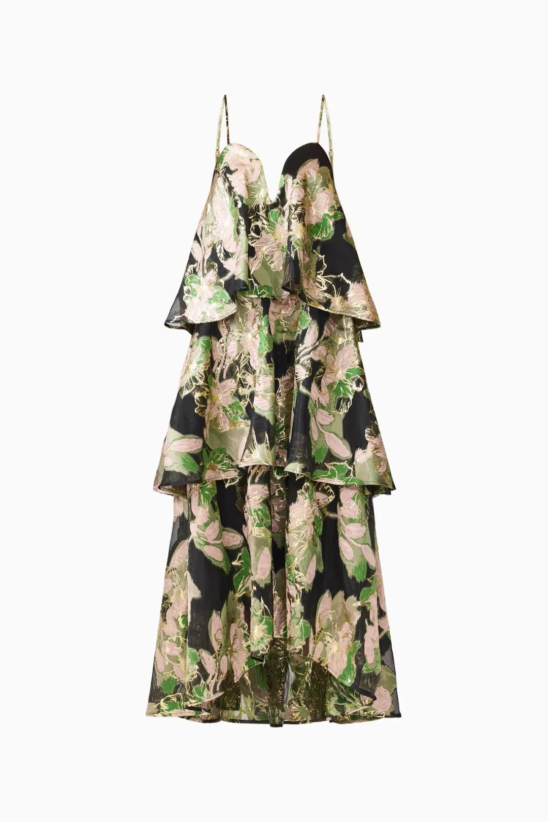 Elliatt Florayne Tiered Maxi Dress in Black & Green Floral Size S / AU 8 for rent on The Volte - main image