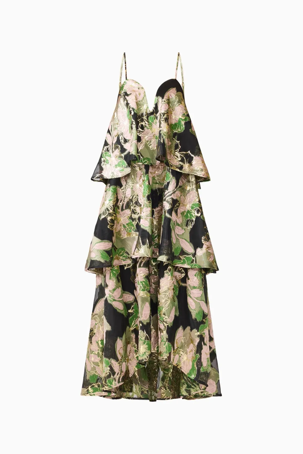 Elliatt Florayne Tiered Maxi Dress in Black & Green Floral Size S / AU 8 - Image 7