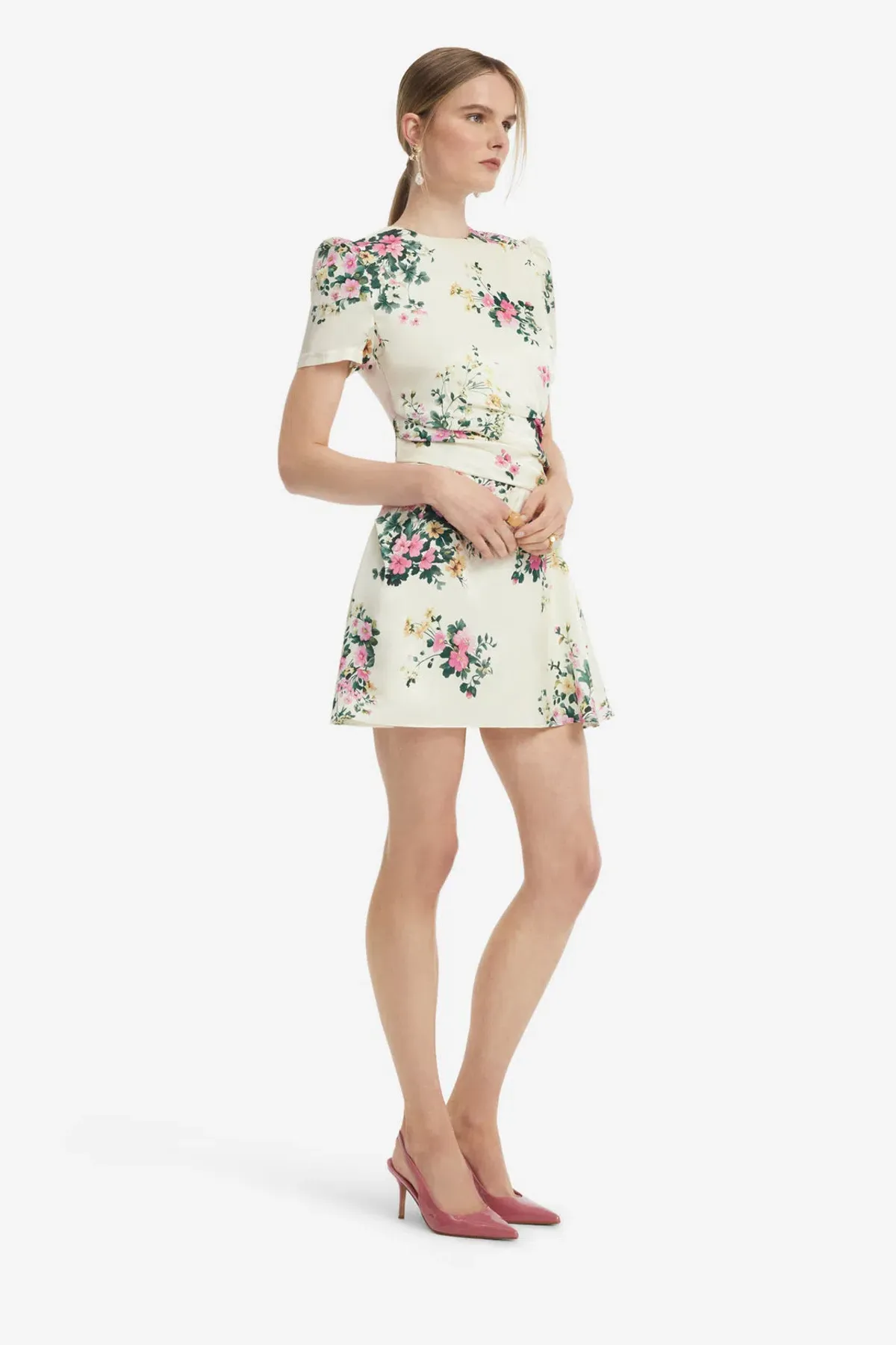 Leo Lin Elyse Short Sleeve Mini Dress in Posy Floral Print in Snow Size AU 10 - Image 2