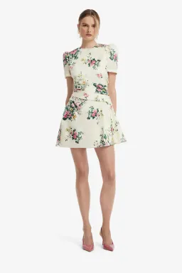 Leo Lin Elyse Short Sleeve Mini Dress in Posy Floral Print in Snow Size AU 10 for rent on The Volte - image 1