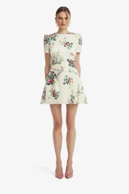 Leo Lin Elyse Short Sleeve Mini Dress in Posy Floral Print in Snow Size AU 10 for rent on The Volte - image 5
