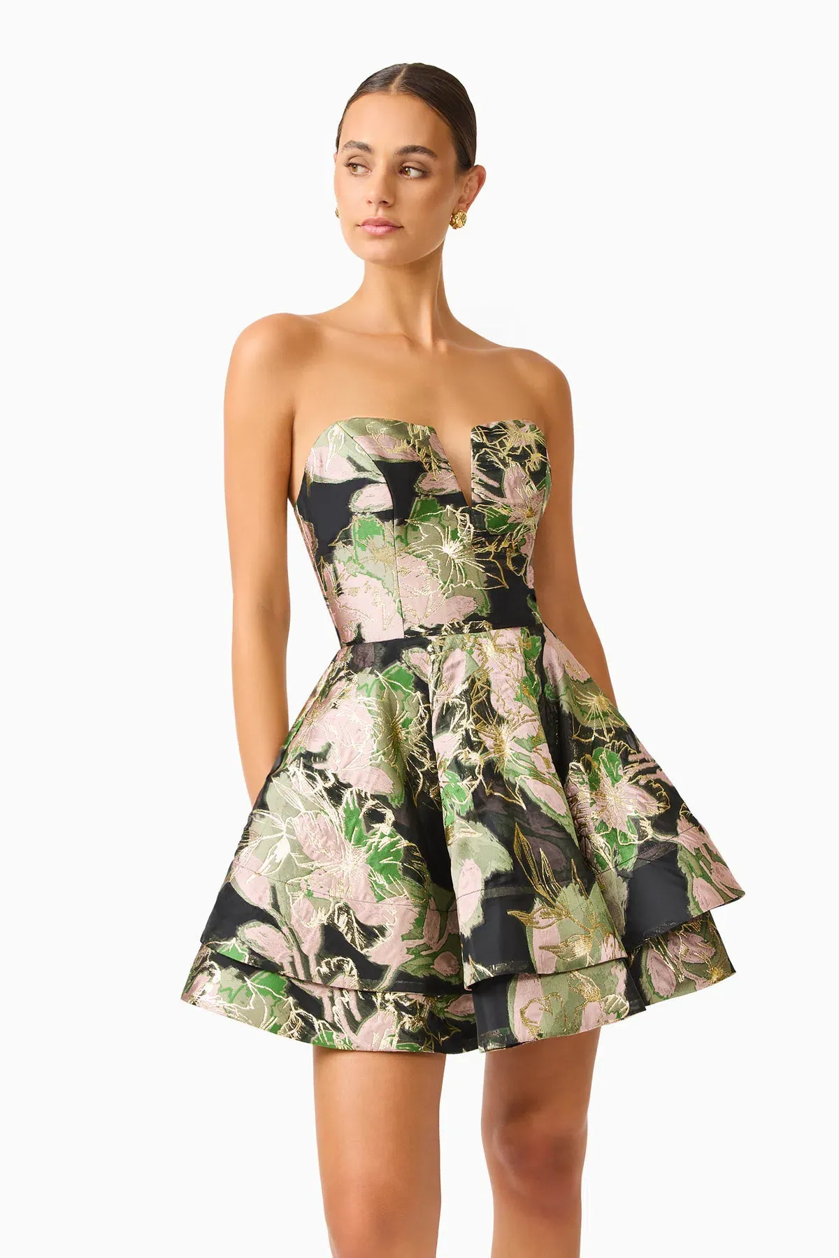 Elliatt Florayne Sweetheart Mini Dress in Black & Green Floral Size S / AU 8 - Image 2