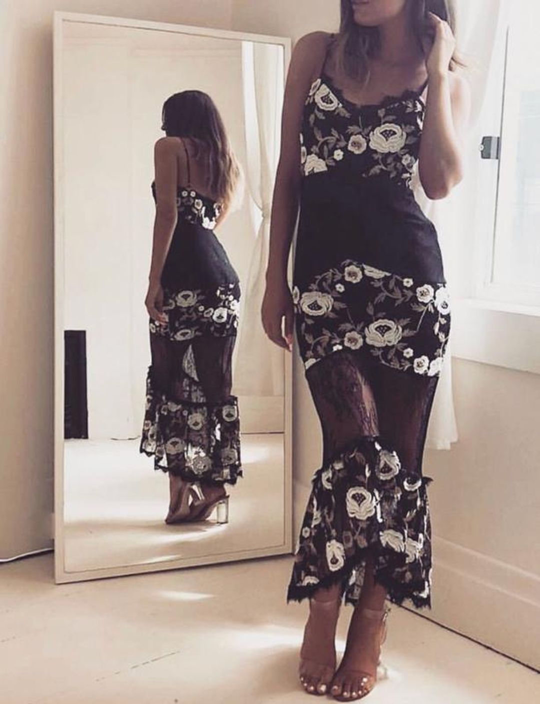 Misha Jacquie Lace Dress Black Size 6 for rent on The Volte - main image
