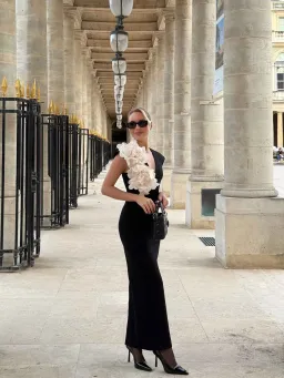 Elliatt Zahara v-neck gown in black size L/12 for rent on The Volte - image 1