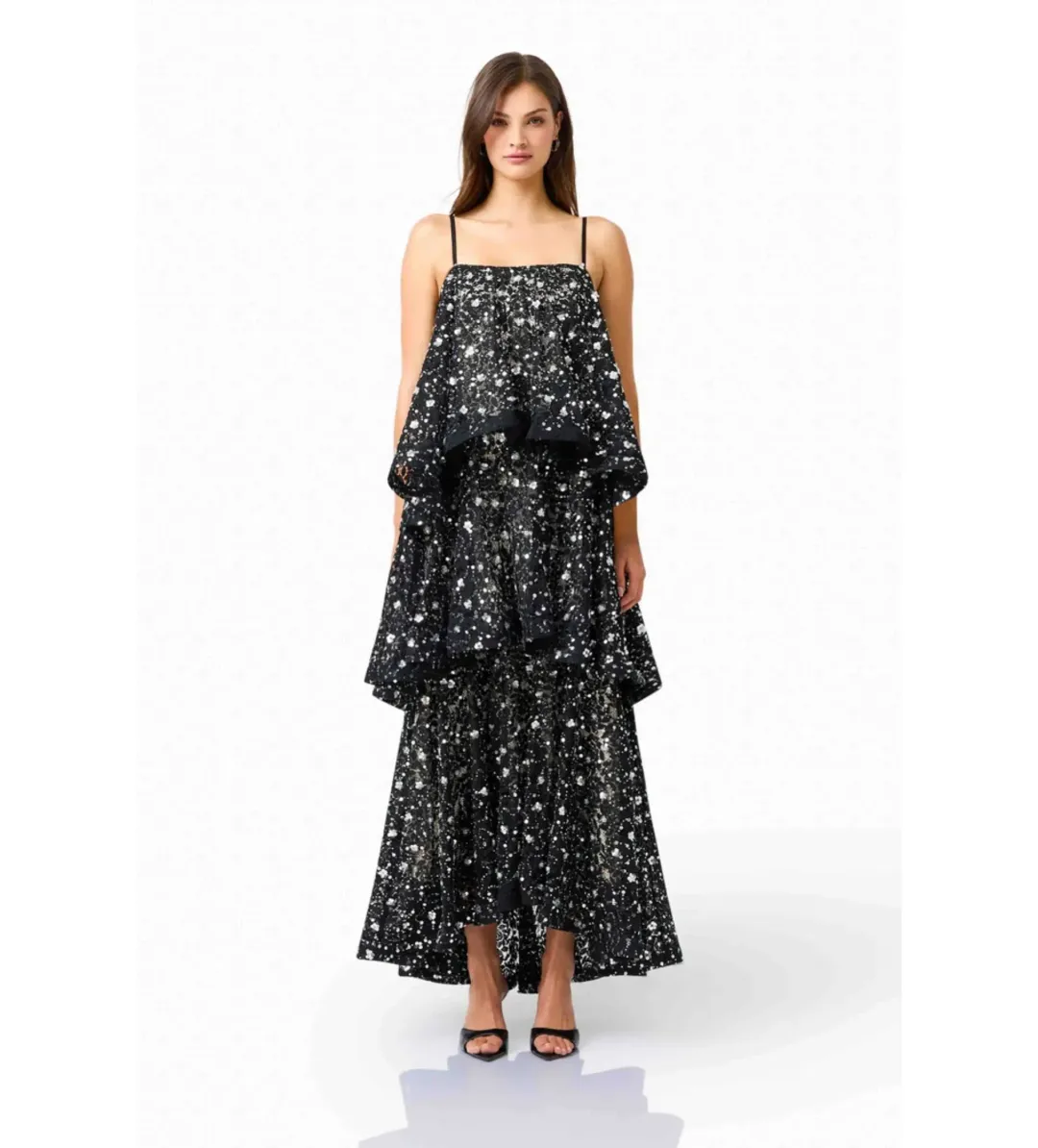 Elliatt Auielle Tiered Maxi Dress in Black Size M/AU10 for rent on The Volte - main image