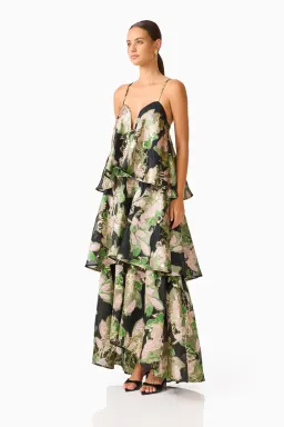 Elliatt Florayne Tiered Maxi Dress Black Green Floral Size M / AU 10 for rent on The Volte - image 4