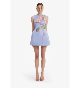 Leo Lin Ali Embroidered Boat Neck Mini Dress in Rose in Periwinkle Size AU10 for rent on The Volte - image 1