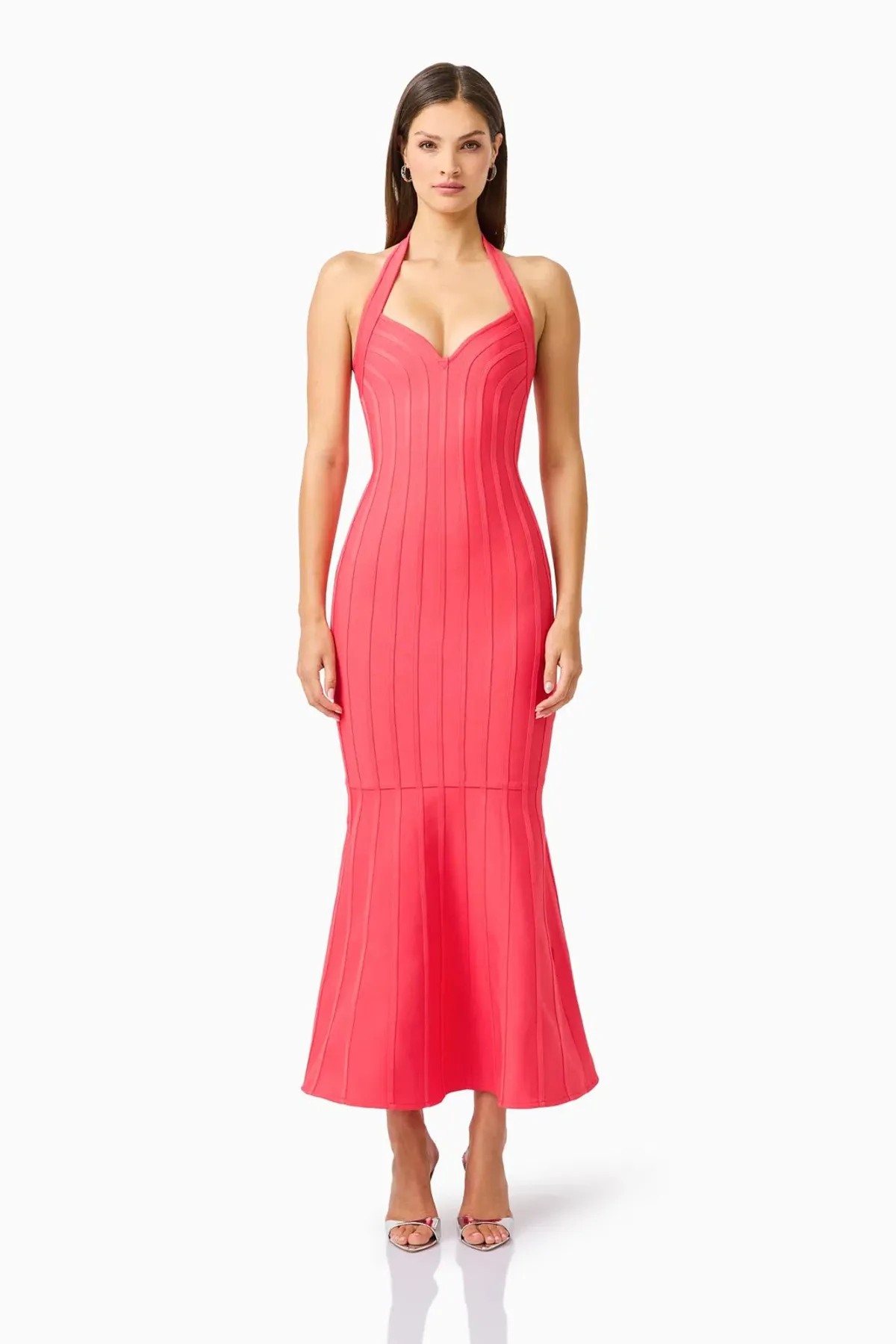 Elliatt Virella Bodycon Halter Gown Coral Red Size L / AU 12 for rent on The Volte - main image