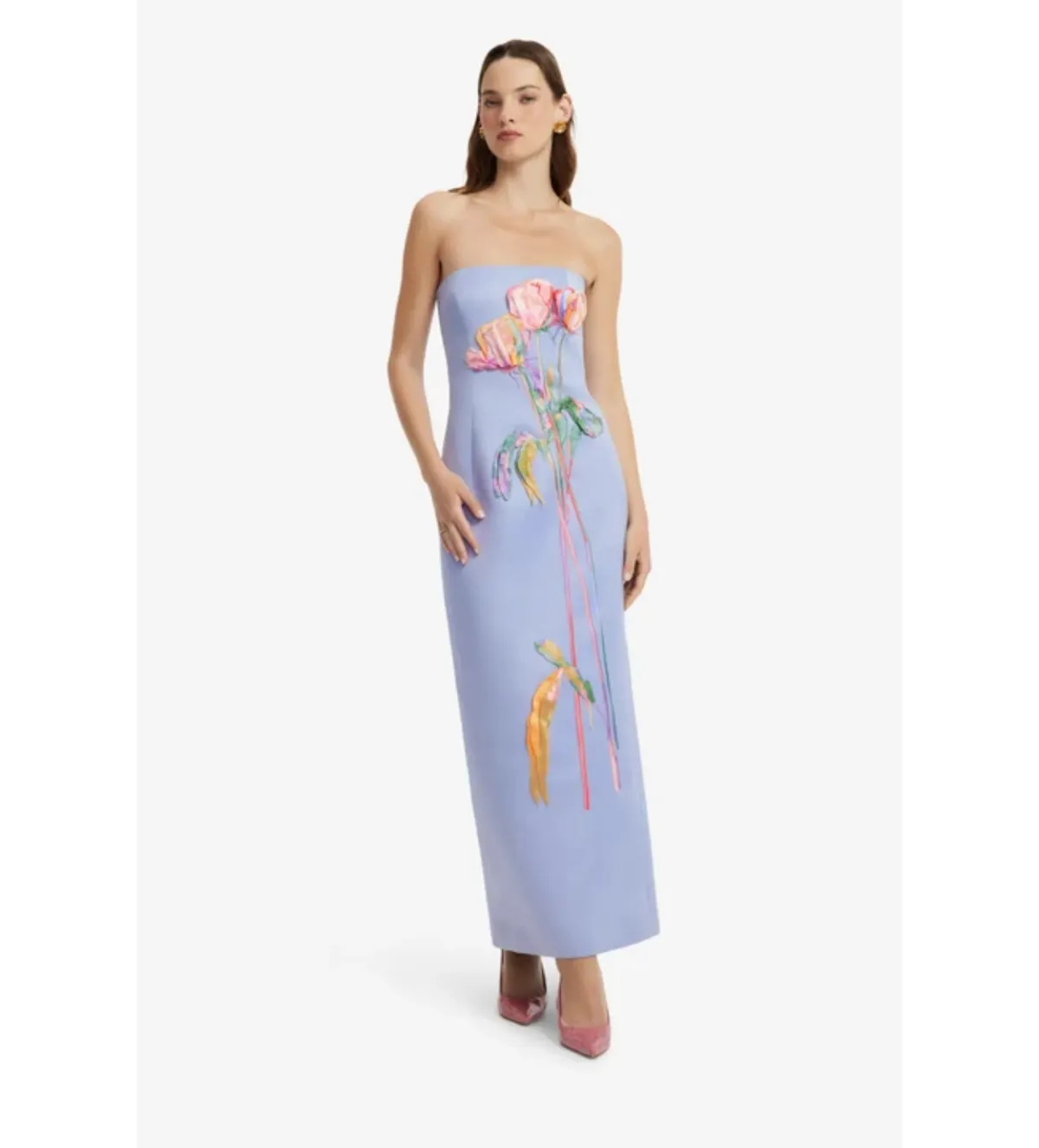 Leo Lin Rayna Embroidered Bustier Maxi Dress in Rose in Perinwinkle Size AU10 - Image 1
