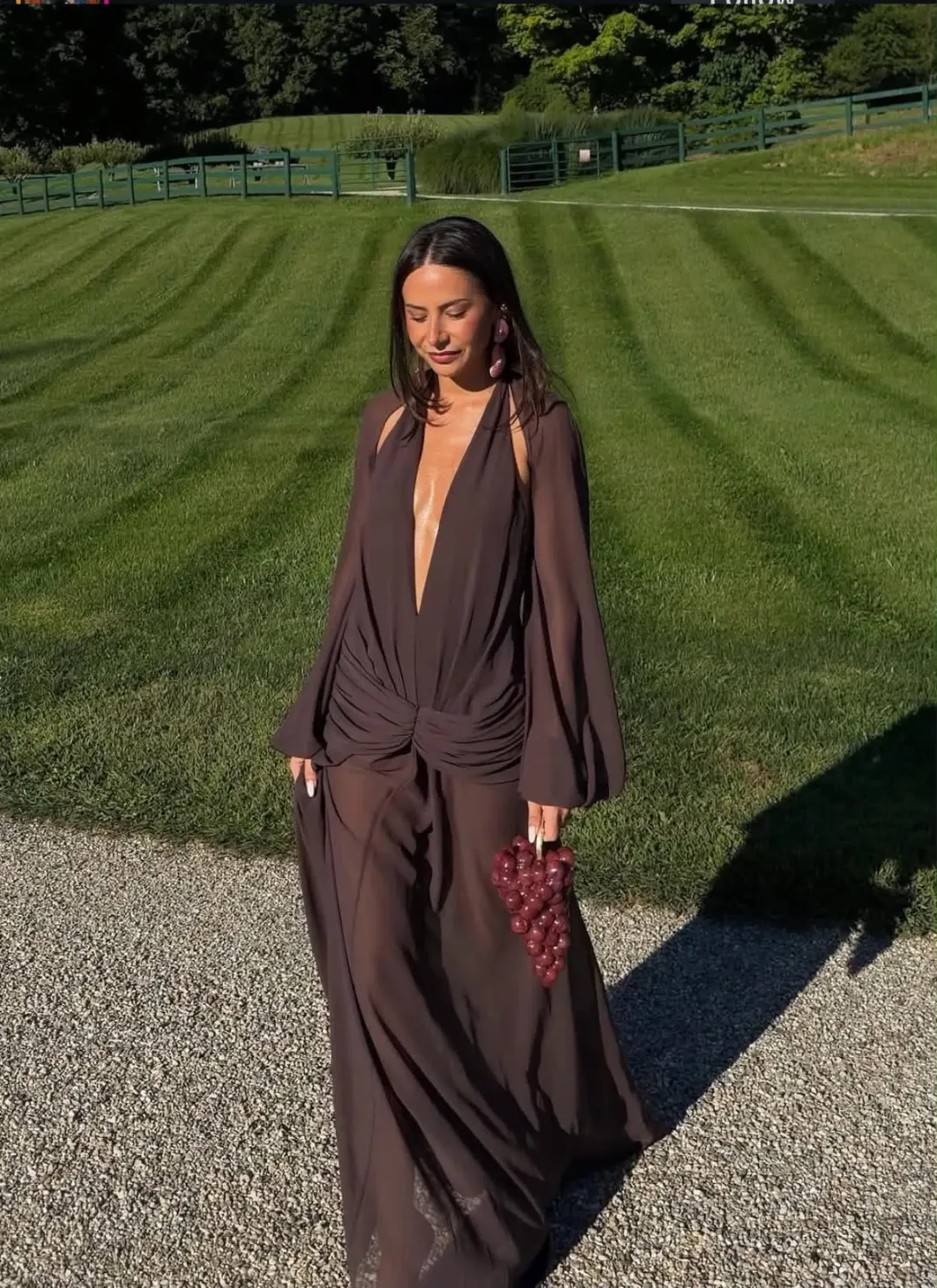 De La Vali Fiorela Maxi Gown in Umber Brown Chffon size 10 for rent on The Volte - main image