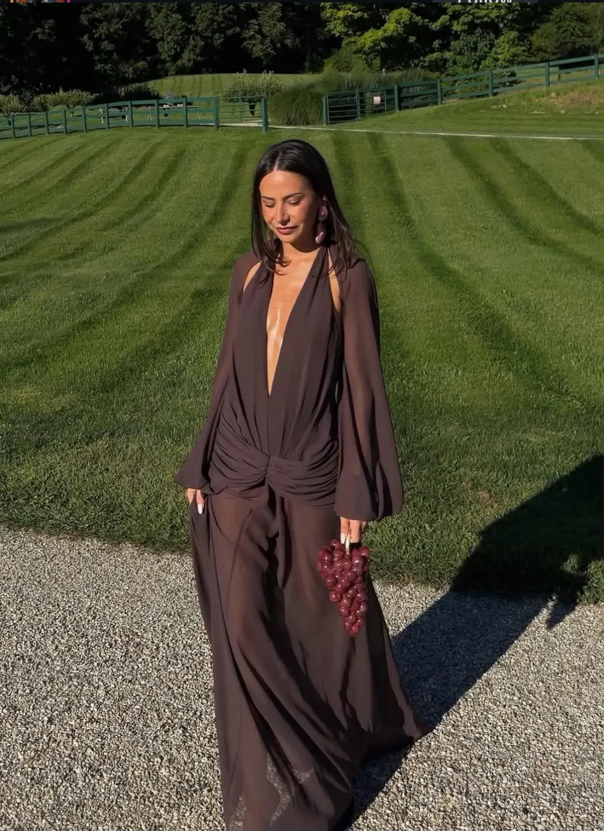 De La Vali Fiorela Maxi Gown in Umber Brown Chffon size 10 for rent on The Volte - main image