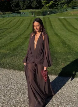 De La Vali Fiorela Maxi Gown in Umber Brown Chffon size 10 for rent on The Volte - image 1
