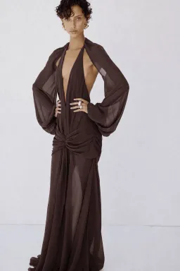 De La Vali Fiorela Maxi Gown in Umber Brown Chffon size 10 for rent on The Volte - image 3