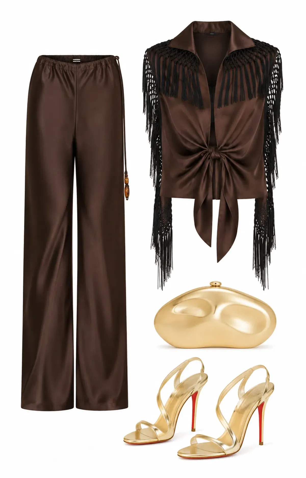 Sir the Label Gabriete Pant and Lula Fringe Tie Top (removable fringe scarf) size 0 for rent on The Volte - main image