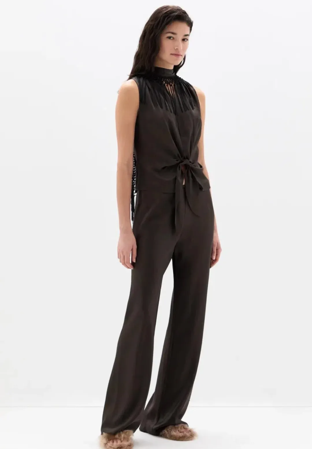 Sir the Label Gabriete Pant and Lula Fringe Tie Top (removable fringe scarf) size 0 for rent on The Volte - main image