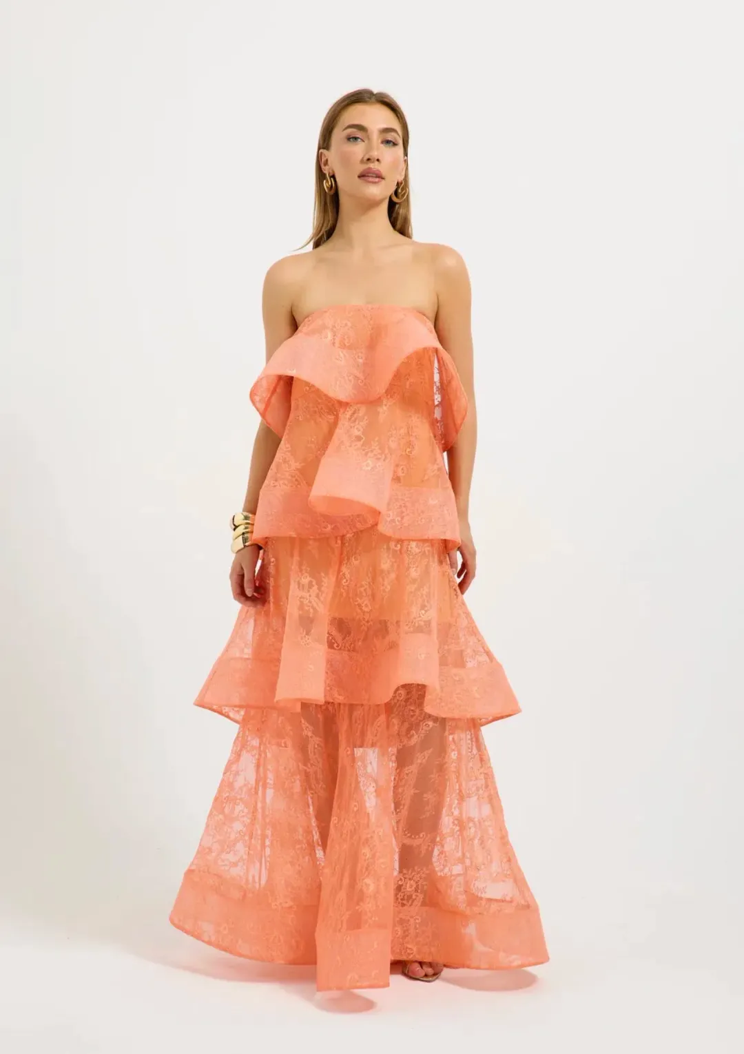 Pasduchas Ophelia lace maxi dress size 10 sunkissed for rent on The Volte - main image